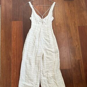 Anthropologie Cream Wide Leg Jumpsuit